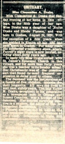 Obituary of Miss Clementine A Drake. Friday, January 6, 1911 chs-006228